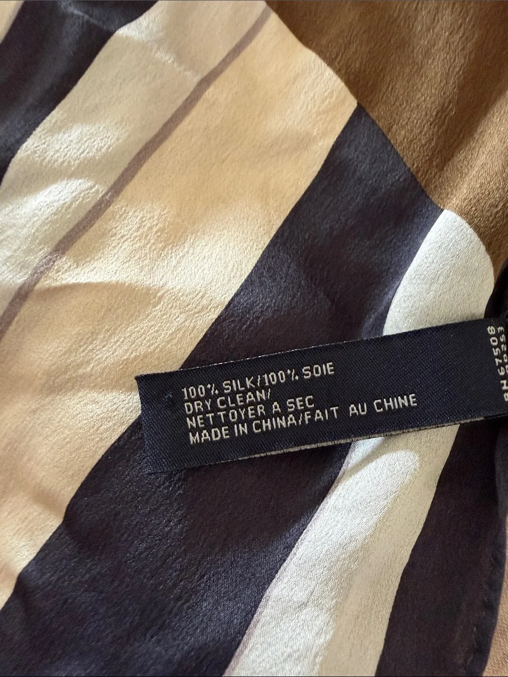 Anne Klein 100% Silk Scarf in Navy, Olive & Cream